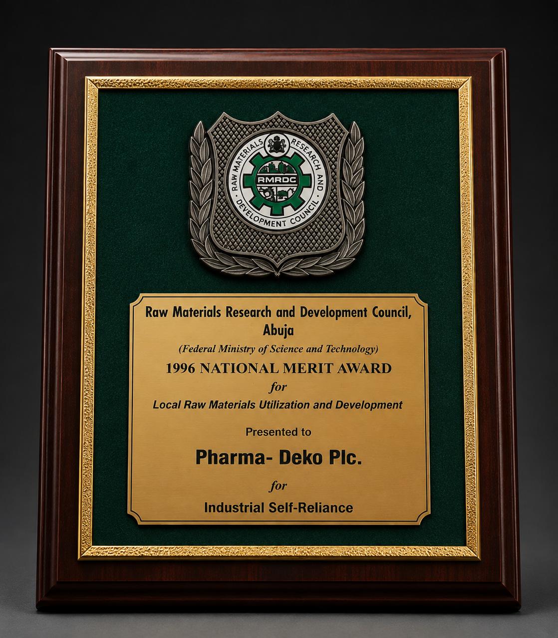 Raw Materials Research and Development Council, Abuja (Federal Ministry of Science and Technology) 1996 NATIONAL MERIT AWARD